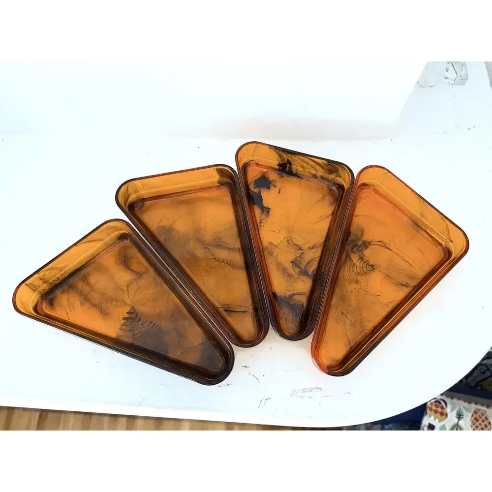 Rare 20-Pc Vintage 1970s Faux Tortoiseshell Lucite Entertaining Set
